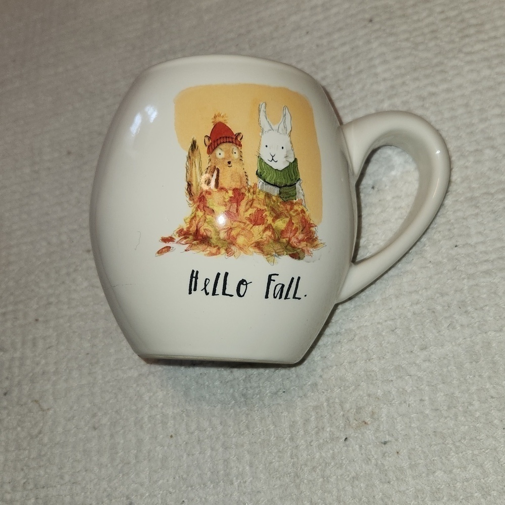 Rae Dunn Artisan Collection  "Hello Fall" tea mug with rabbit & Fox print